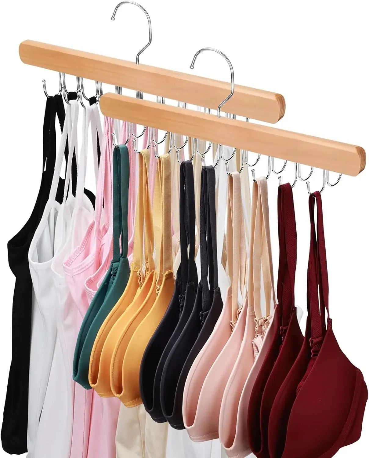 2 Pack Wooden Bra Hanger with 36 Foldable Hooks, 360° Rotating Design for Space Saving Closet Storage Peaceful Pleasures Health and Wellness United States