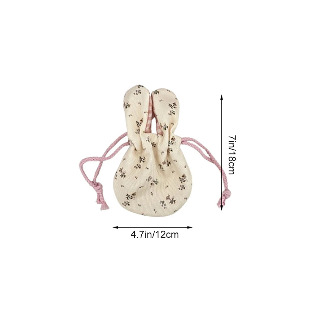 Cute Rabbit Ear Floral Drawstring Storage Bag Outdoor Portable