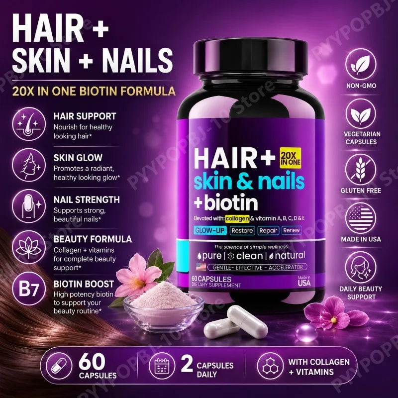 Hair Skin Nails Formula | Biotin 10000mcg, Collagen & Hyaluronic Acid
