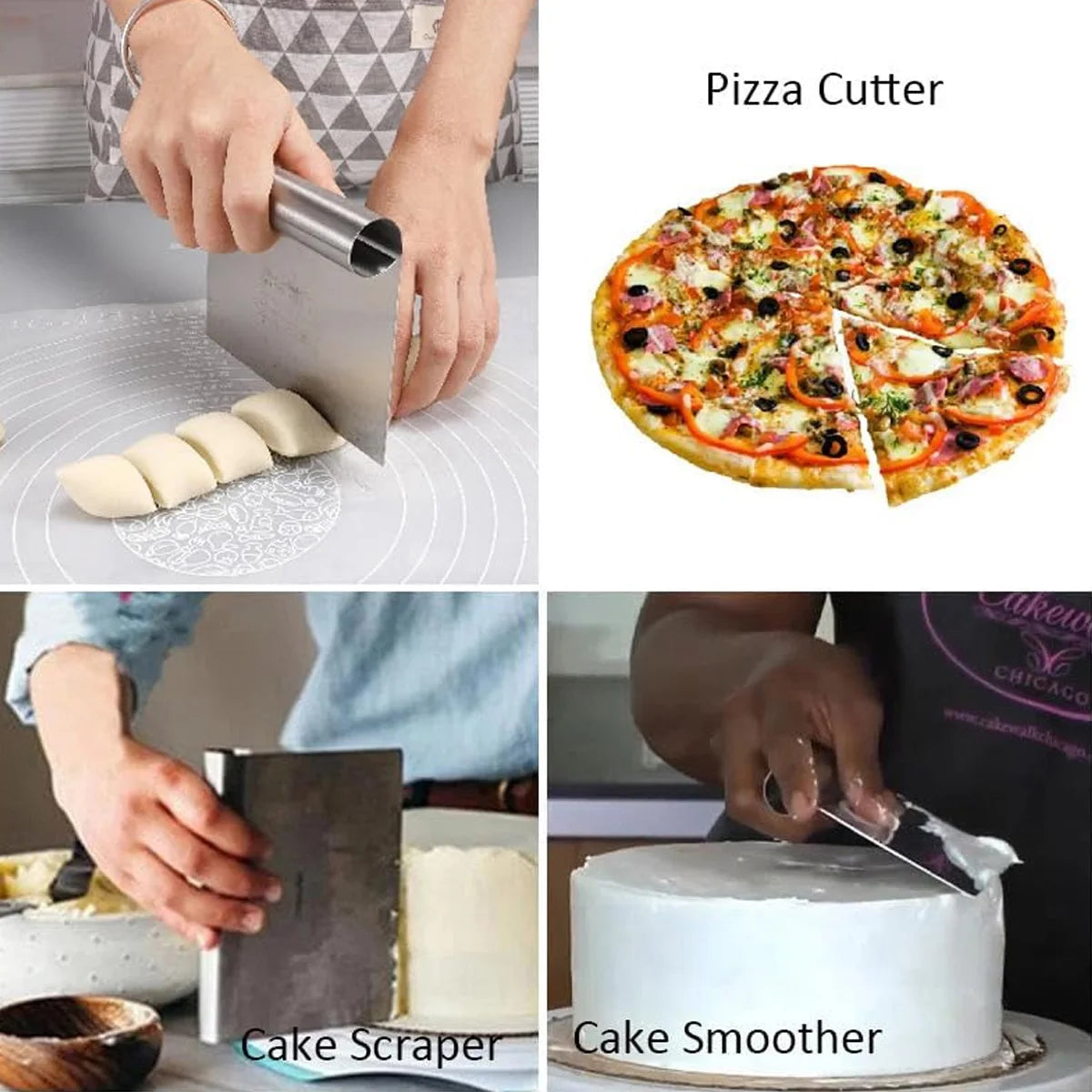 Leeseph 1PC Dough Scraper/Cutter/Chopper Stainless Steel Polished with Measuring Scale, Multipurpose- Cake, Pizza Cutter Peaceful Pleasures Health and Wellness