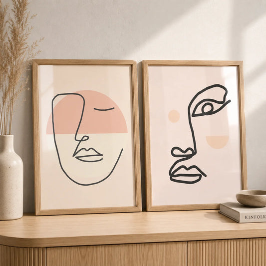 Abstract Women Face Canvas Wall Art | Minimalist Line Poster Canvas Wall Art Peaceful Pleasures Health and Wellness