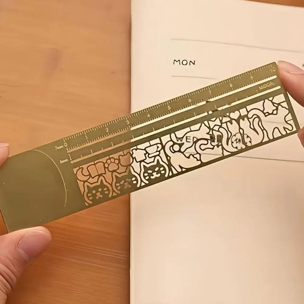 Cat Pattern Multi Functional Hand Account Ruler - Straight Ruler Decorative Template Tool for Journaling Scrapbooking Stationery Peaceful Pleasures Health and Wellness