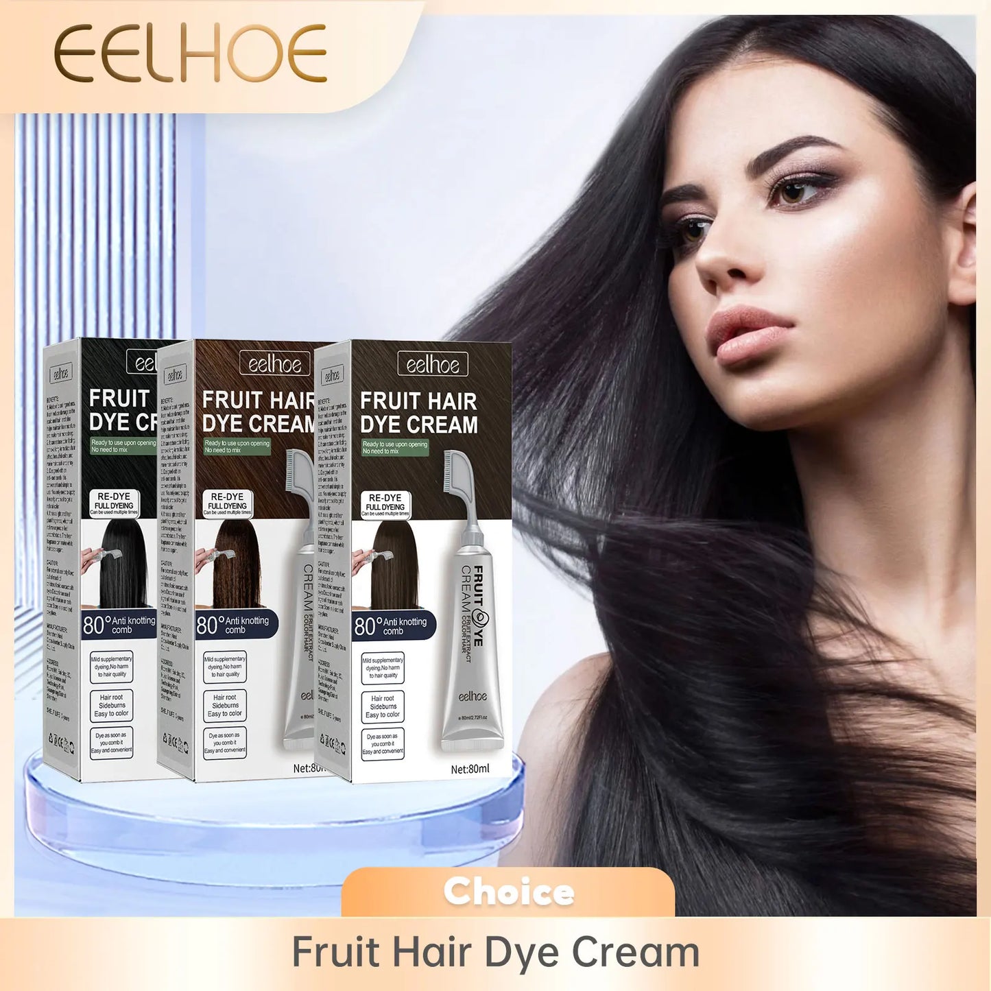 EELHOE Black Fruit Hair Dye Cream with Comb – Gray Coverage