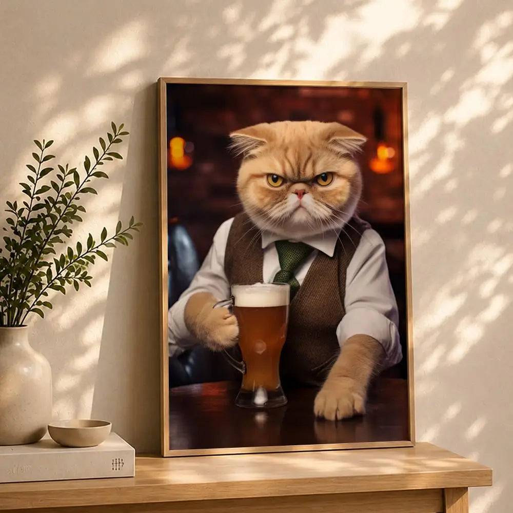 Art D-Dogs Cats at the PubS Poster HD Self Adhesive Waterproof Wall Art Ideal for Home Office Dorm Bedroom Great Gift Peaceful Pleasures Health and Wellness