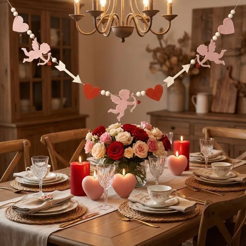 Red Pink Heart Felt Garland Banner – Valentine's Day & Wedding