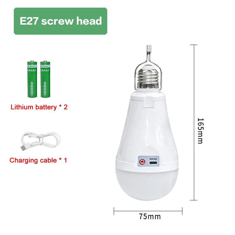 Flicker-Free LED Bulb Light Portable 20W 30W Emergency Bulb Courtyard Outdoor Bulb Removable Battery LED Charging Light Bulb Peaceful Pleasures Health and Wellness A2
