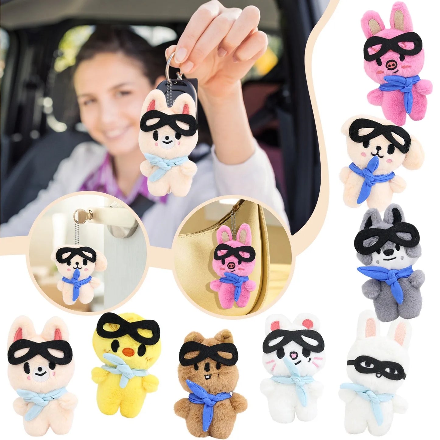 Cute Animal Plush Keychains Rabbit Husky Chicken Set of 6 Animal Plush Keychain Peaceful Pleasures Health and Wellness