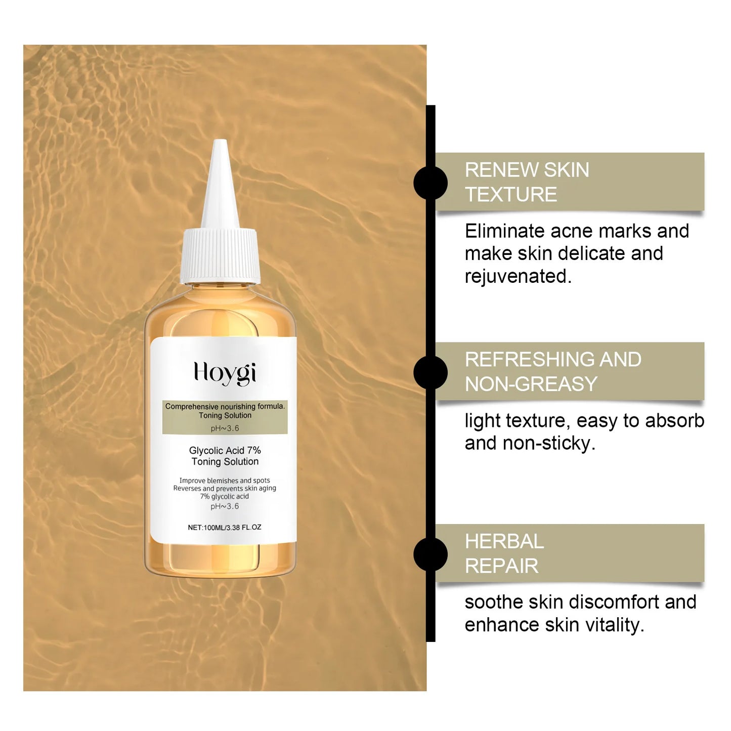 Glycolic Acid Toning Solution Oil Control Shrink Pores Smoothing Skin Rejuvenation Brighten Lighten Blemishes Moisturizing Toner Peaceful Pleasures Health and Wellness