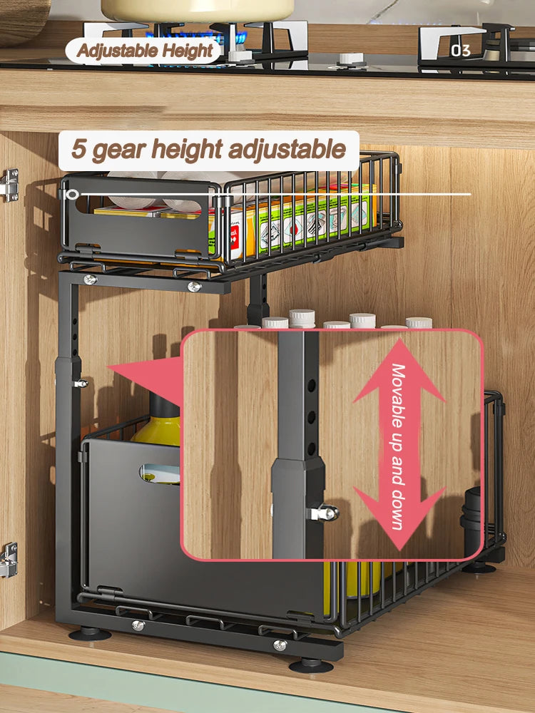 2-Tier Pull-Out Under Sink Organizer | Adjustable Sliding Shelf