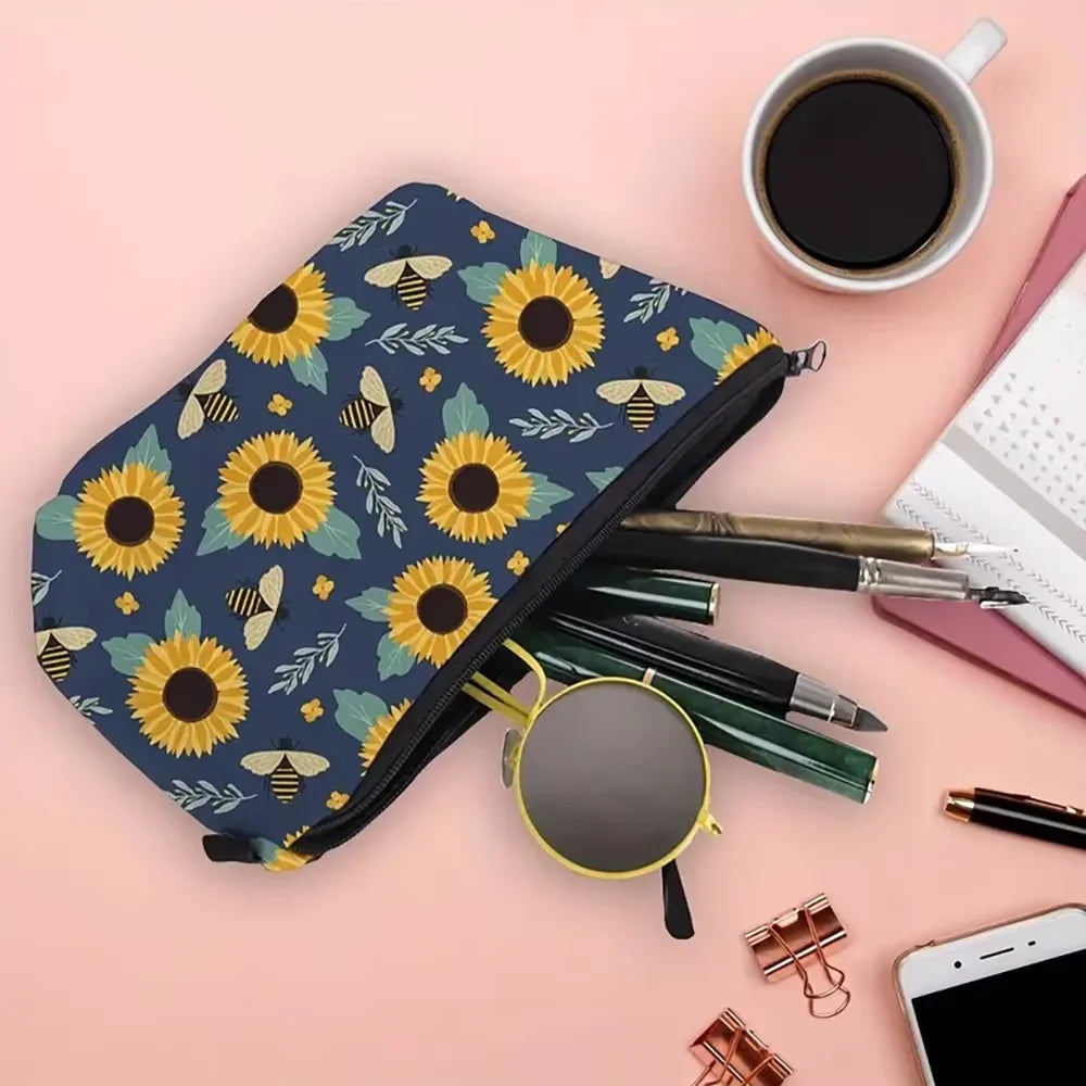 Sunflower Bee Cosmetic & Pencil Bag – Travel Organiser Pouch