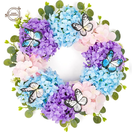 18" Purple Butterfly Spring Wreath – Indoor & Outdoor Floral Decor Decorative Floral Wreath Peaceful Pleasures Health and Wellness