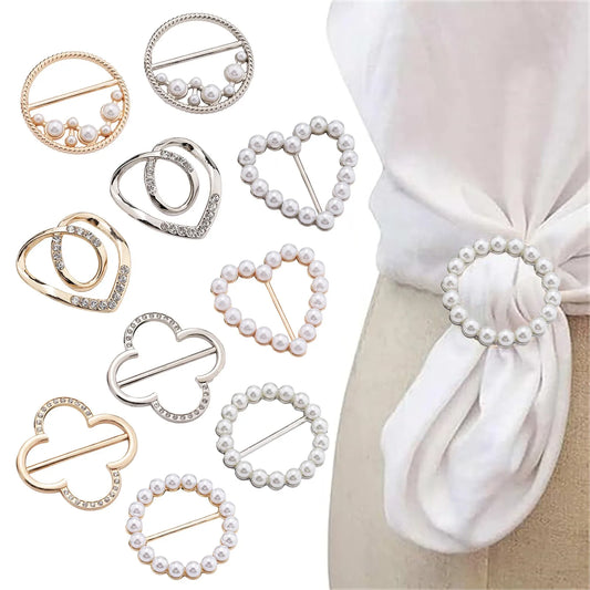 Crystal Pearl Scarf Ring Clip – Shirt Knot Buckle Brooch Fashion Brooch Clip Oasis Select