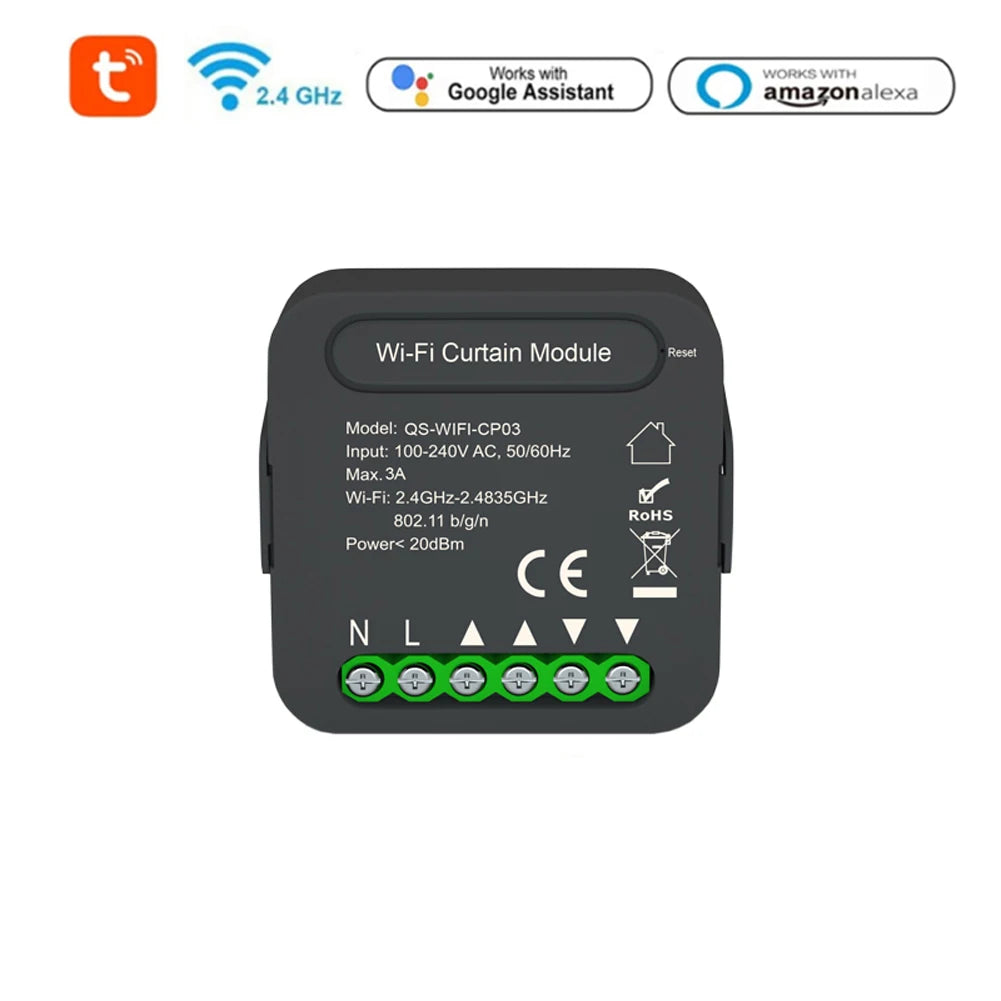 QS-Zigbee/Wifi-CP03 Tuya ZigBee/WiFi Curtain Switch Module for Roller Shutter Blinds Motor Smart Home Google Home Alexa Control Peaceful Pleasures Health and Wellness A WIFI 1PCS