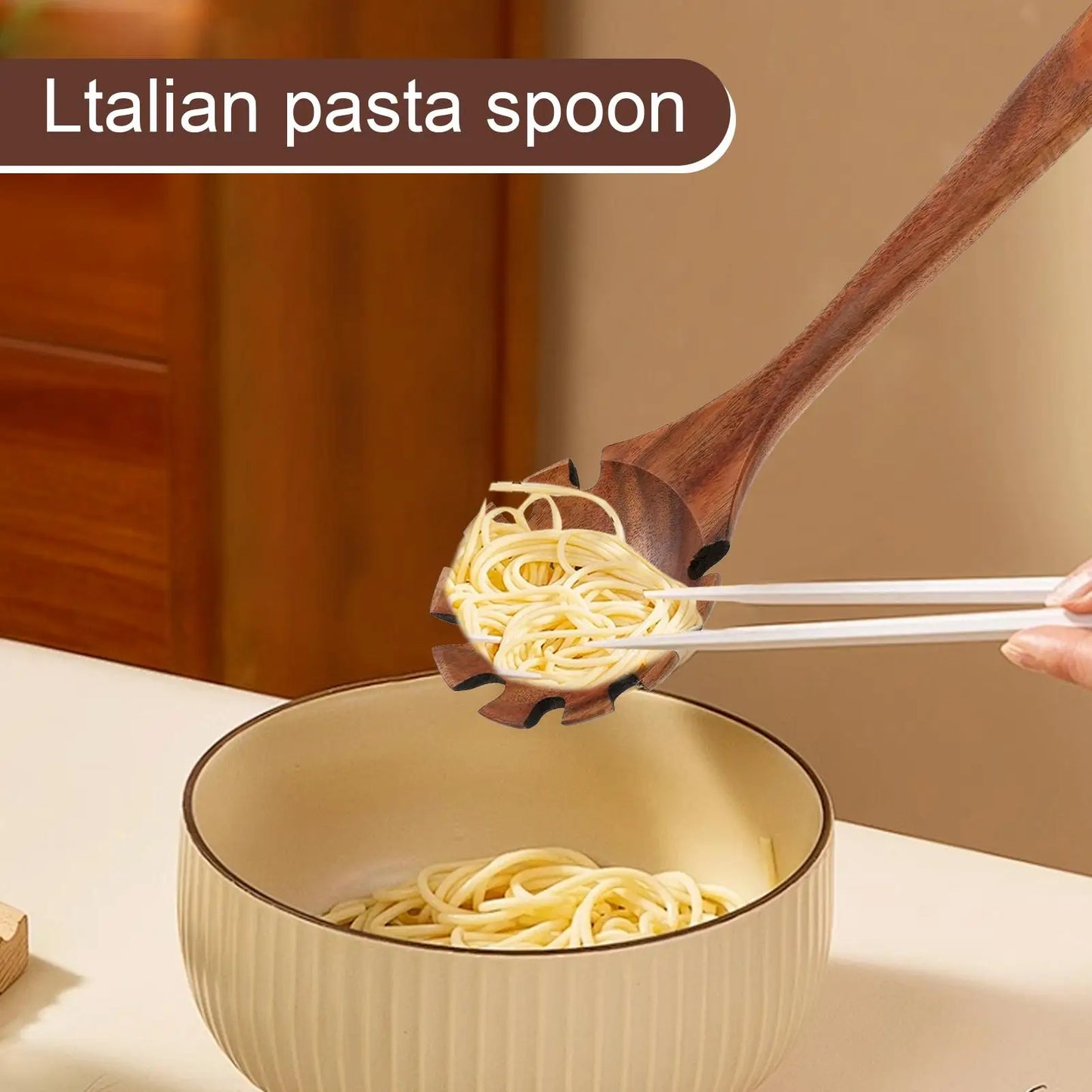 Wooden Pasta Fork & Spaghetti Server Spoon | Kitchen Tool