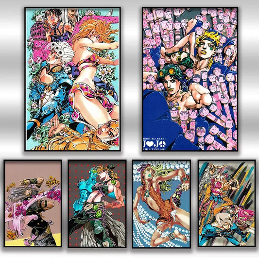 Anime JOJO Bizarre Adventure Retro Poster Canvas Wall Art Printing Waterproof Home Living Bed Room Bar Hallway Aesthetic Decor Peaceful Pleasures Health and Wellness