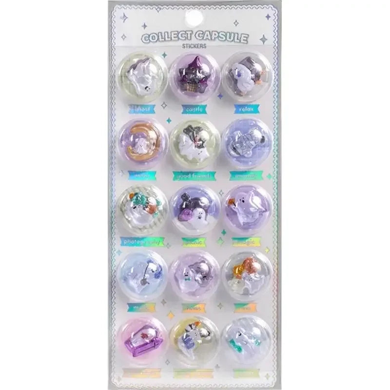 Creative 3D Capsule Embossed Crystal Sticker Kawaii 3D Relief Stickers Scrapbooking DIY Journal Cute Stationery School Sticker Peaceful Pleasures Health and Wellness 02