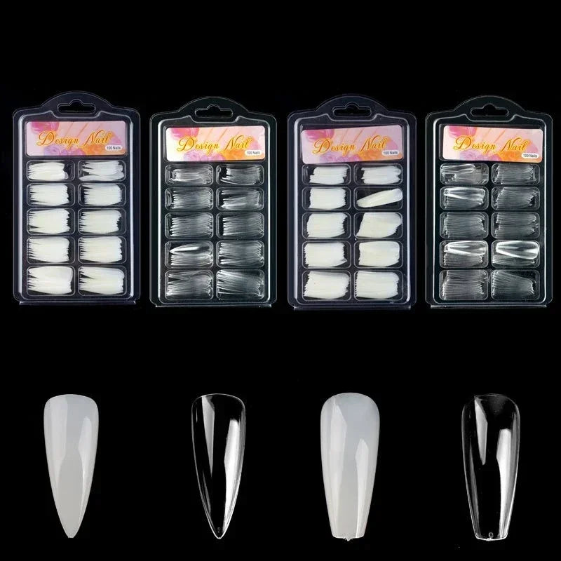 Short T shaped Full Cover Nails Tips, Natural Transparent Seamless Fake Nails, 100pcs box, Full Coverage Peaceful Pleasures Health and Wellness
