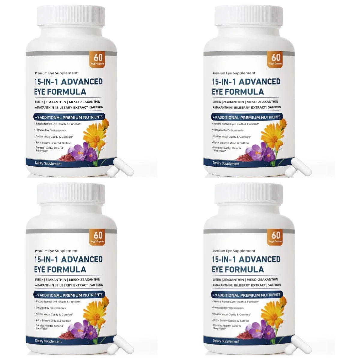 15-in-1 Eye Formula Lutein Zeaxanthin Bilberry – 60 Veggie Caps