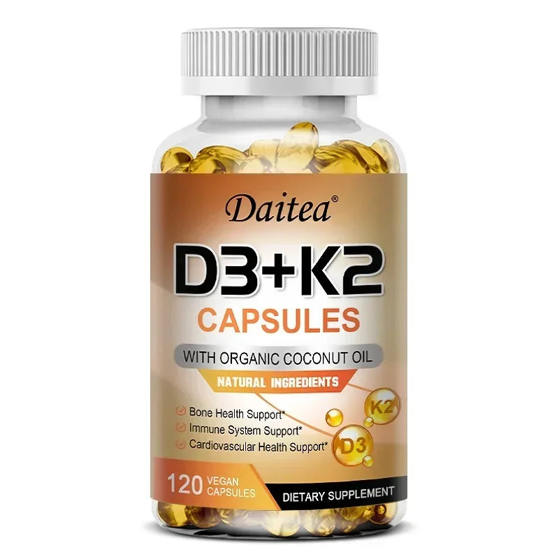 Vegan Vitamin D3 K2 Capsules - Organic Coconut Oil - Daily Supplement for a Healthy Immune System & Bones Gluten & Soy Free Peaceful Pleasures Health and Wellness 120 count-1bottle