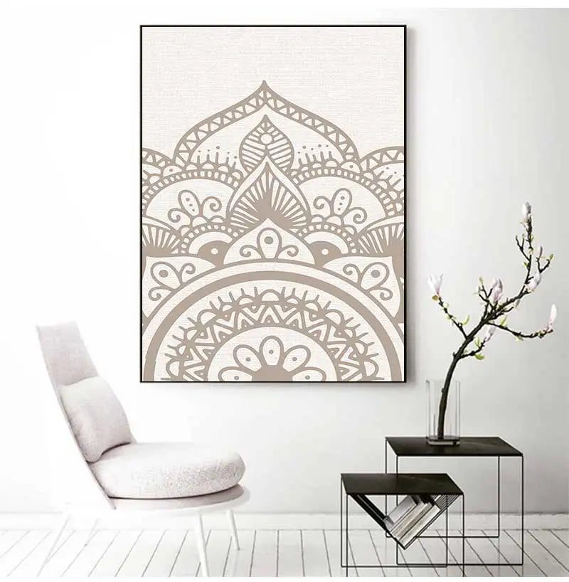 Bohemia Mandala Floral Beige Abstract Posters Canvas Painting Wall Art Print Pictures for Living Room Interior Home Decoration Peaceful Pleasures Health and Wellness