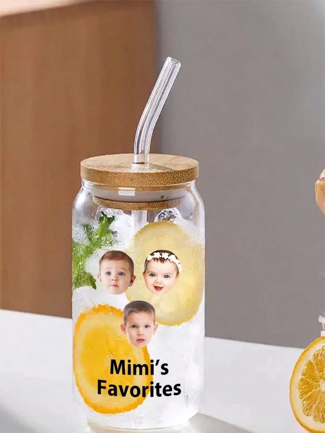 Custom Face Text Tumbler Straw Water Cup Personalized Photo Cup with Lid and Straw Multi Faces Optional Creative Gift for Mom Peaceful Pleasures Health and Wellness