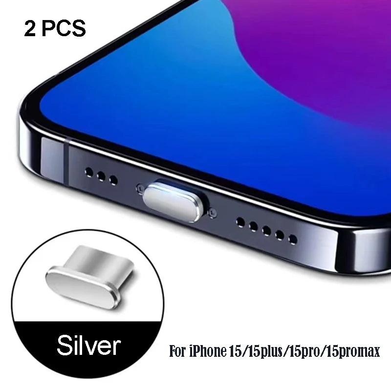 iPhone15 Pro Max Accessories iPhone Dust Plug For Mobile Phone Accessories Dust Cap For Mobile Usb Dust Plug Usb A iPhone15 Plus Peaceful Pleasures Health and Wellness Silver(2pcs)