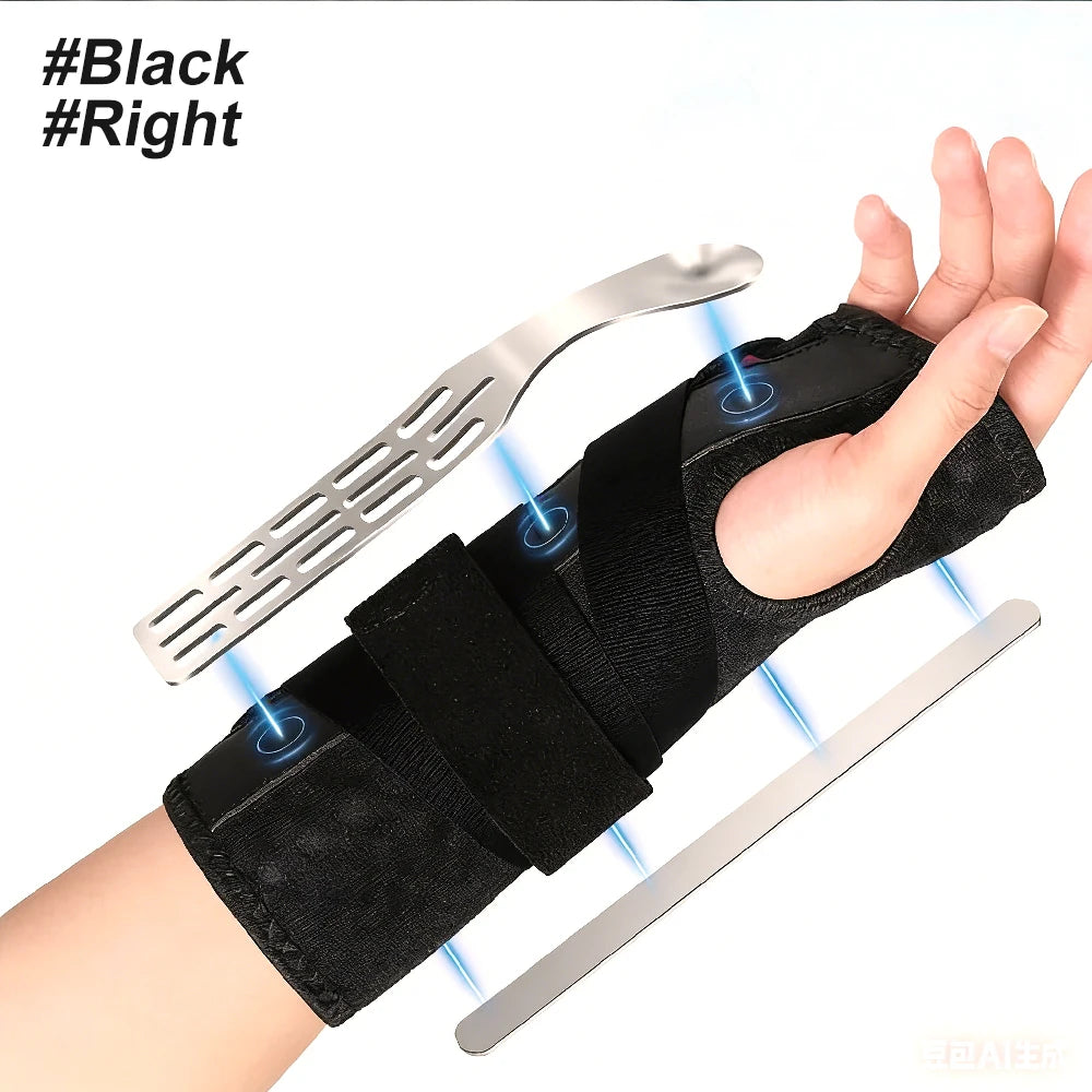 Carpal Tunnel Wrist Brace & 2 Metal Splints,Night Support Hand Stabilizer for,Arthritis,Breathable Universal Fit for Men & Women Peaceful Pleasures Health and Wellness Black-Right-1PCS