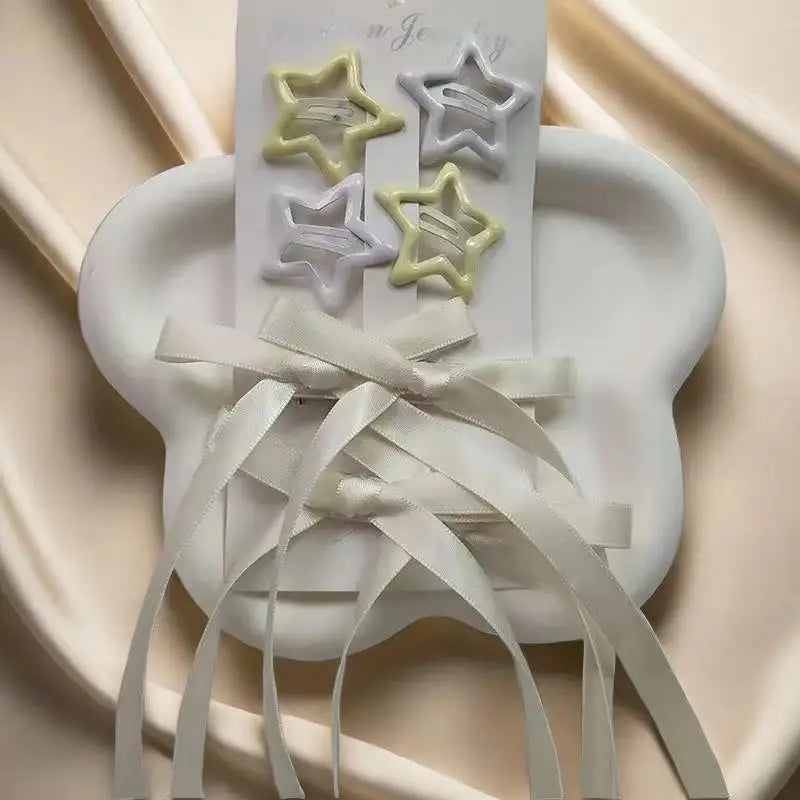 6-Piece Kawaii Star Barrettes – Y2K Hair Clips & Bow Set