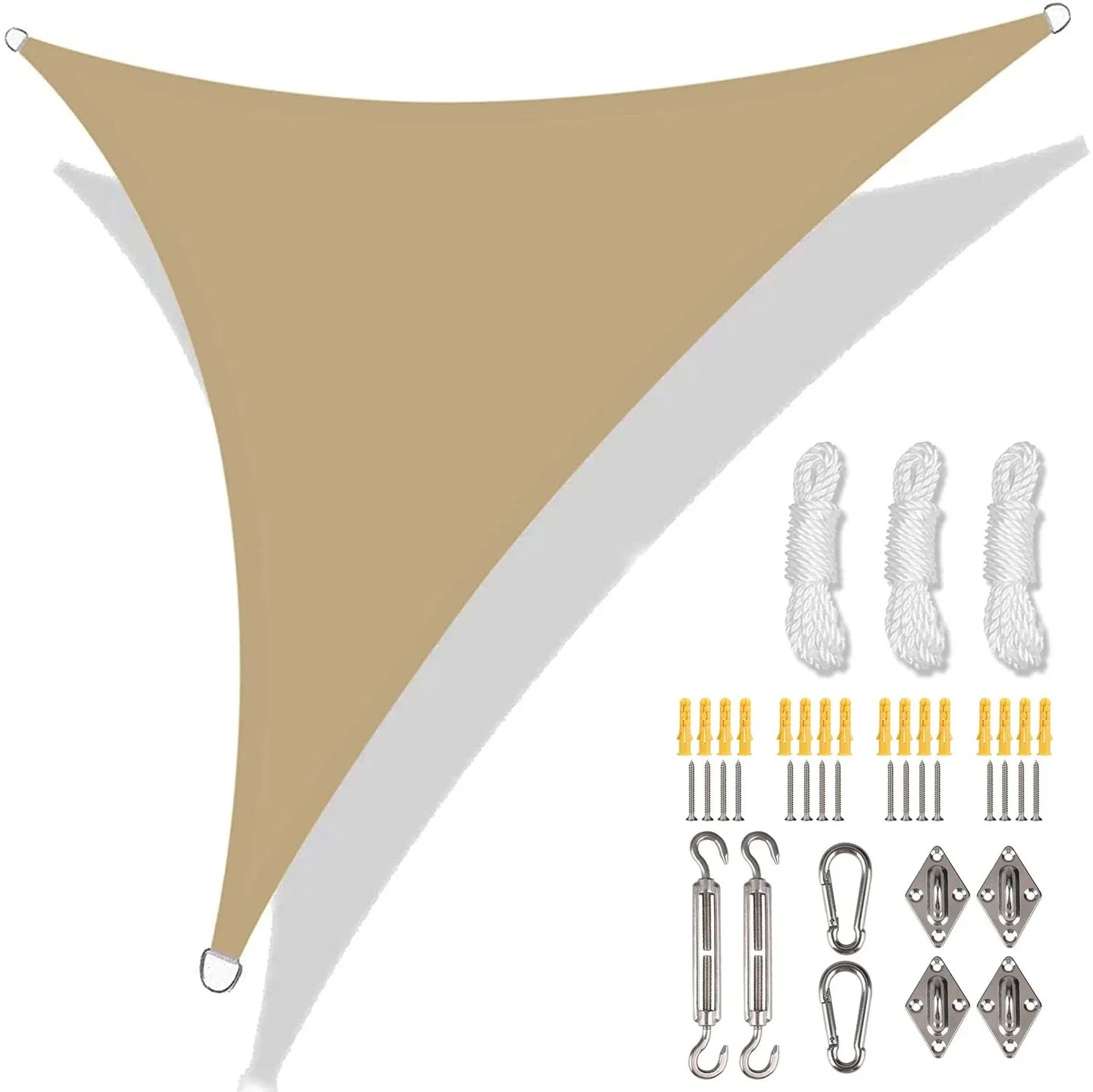 5/3.6/3/2M Triangle Shade Sail Waterproof Sunshade Sail Canopy 98%UV Block Awning with Free Rope for Garden Patio Pergola Gazebo Peaceful Pleasures Health and Wellness Sand with 24Pcs Kit 200x200x200CM