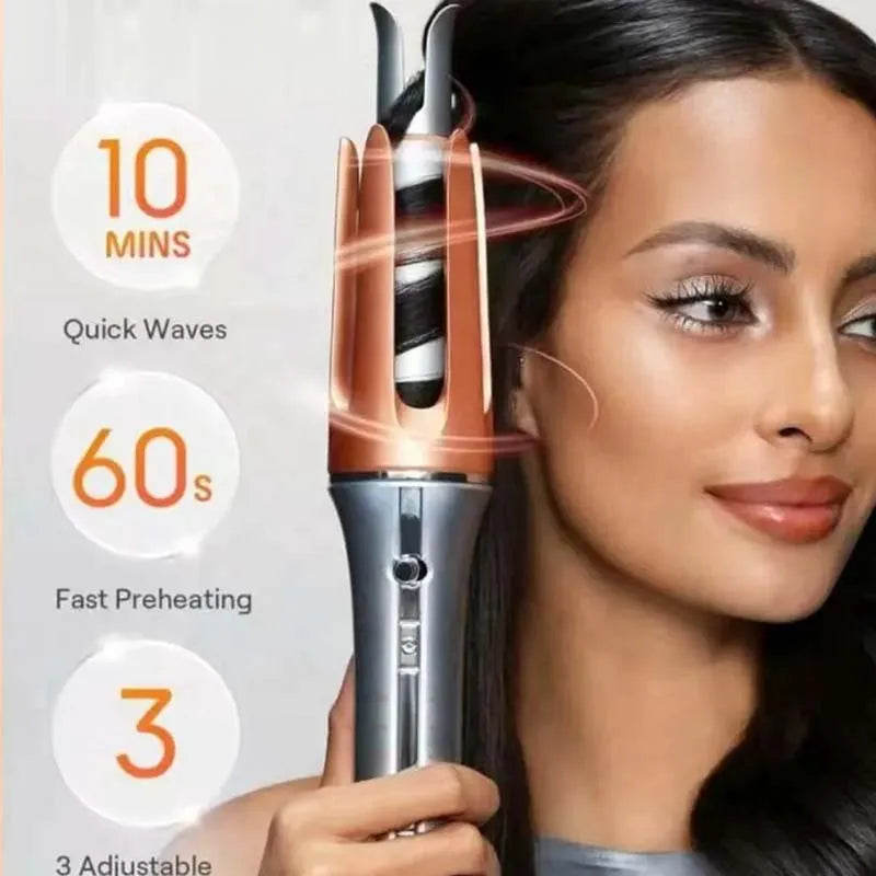New Upgraded Ceramic Hair Curler Three-section Automatic Rotating Curling Iron Long Barrel Curling Wand for Long Hair Peaceful Pleasures Health and Wellness
