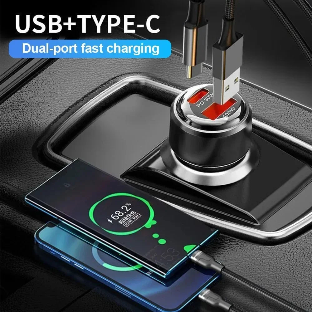 130W USB-C PD & QC 3.0 Fast Car Charger – iPhone & Android