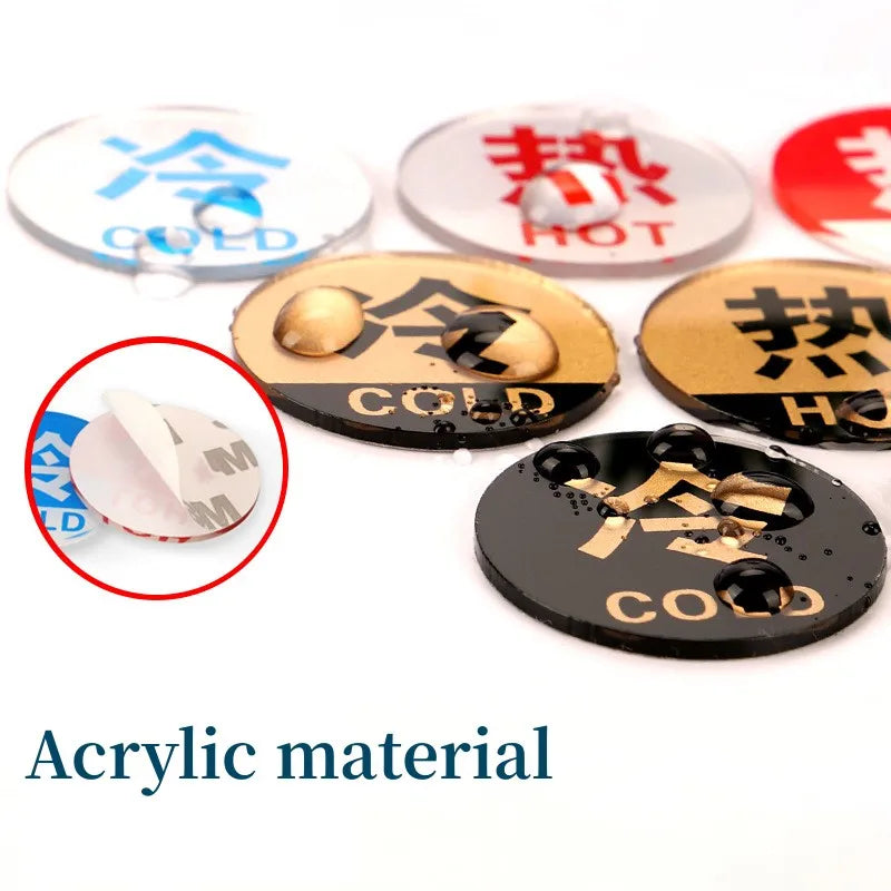 Hot & Cold Faucet Label Stickers – Acrylic Self-Adhesive Signs