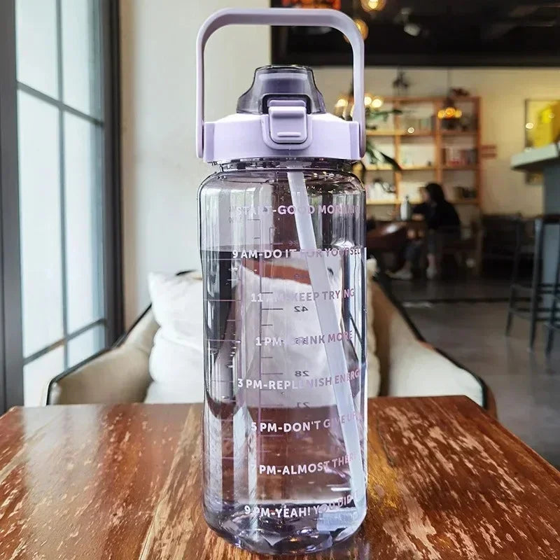 2L Water Bottle with Straw & Time Marker | Sports Hydration Jug