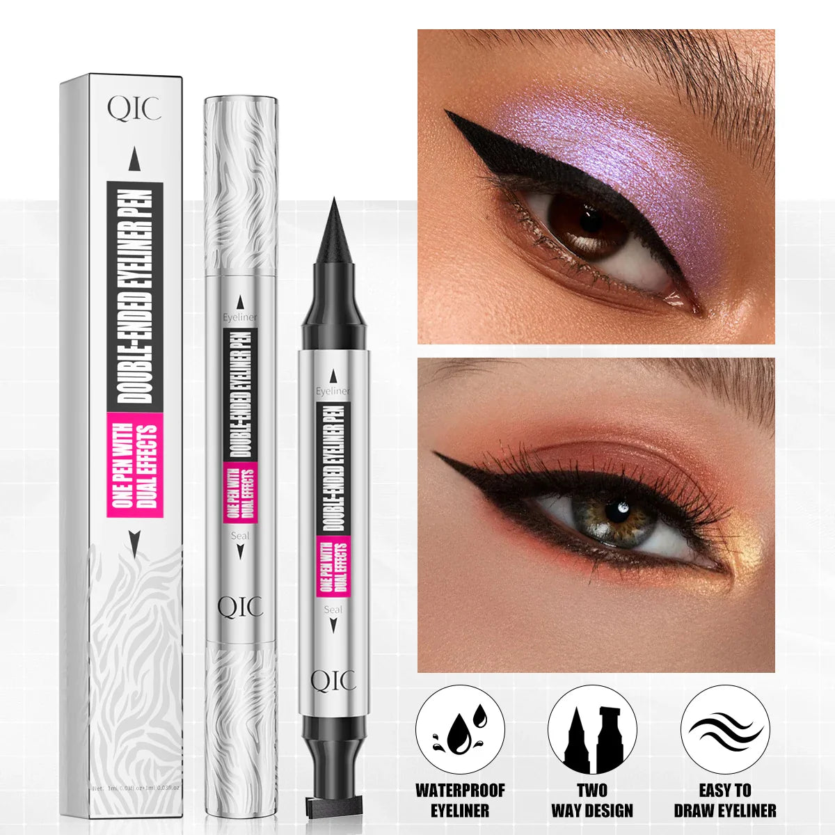 QIC 2-in-1 Eyeliner Stamp Pen – Waterproof & Quick Dry