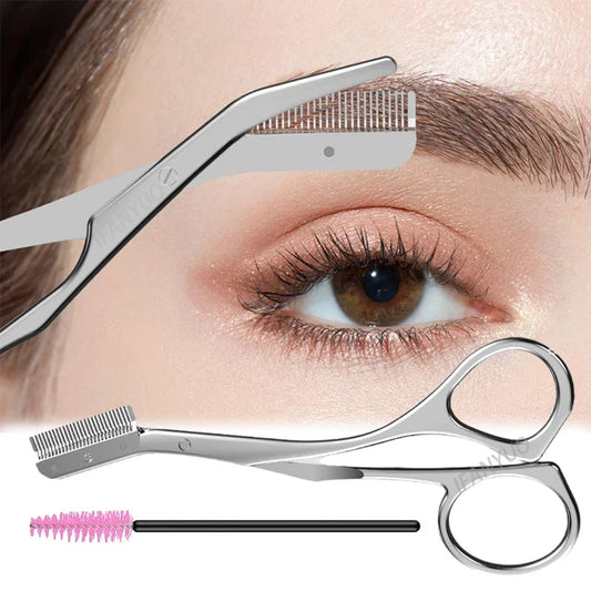High Quality Stainless Steel Eyebrow Trimmer with Comb Brush Precision Hair Removal Shaver Scissors Eyebrows Shaping Makeup Tool Peaceful Pleasures Health and Wellness