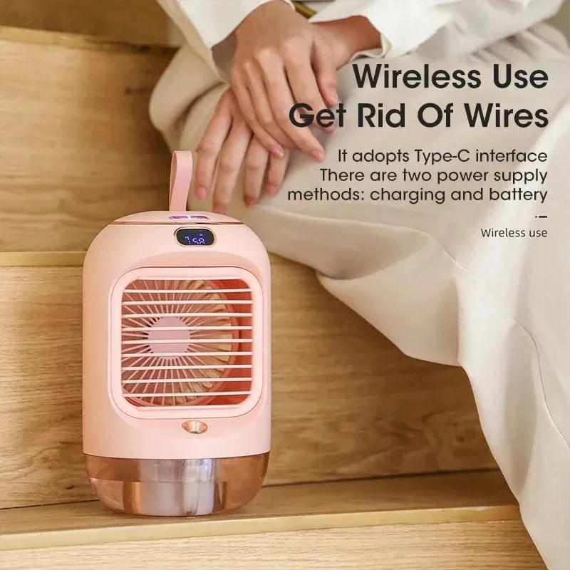 Rechargeable Portable USB Silent Mini Desktop Fan with Humidifier Night Light Air Cooler for Office Home Peaceful Pleasures Health and Wellness
