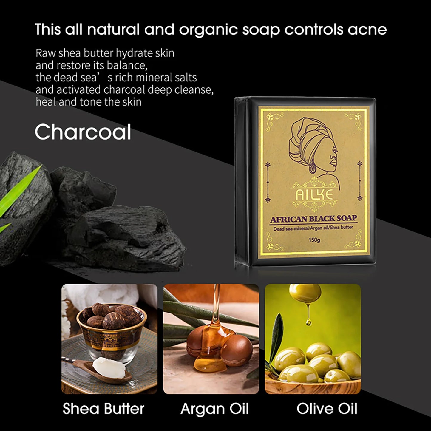 AILKE African Black Soap – Brightening Face & Body Bar 150g