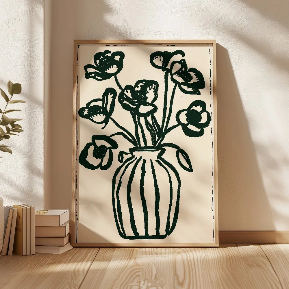 Retro Beige Floral Canvas Wall Art | Unframed Plant Print