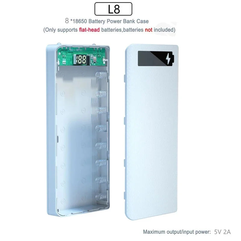 DIY 18650 Power Bank Case 8/10 Bay – Dual USB & LED Display