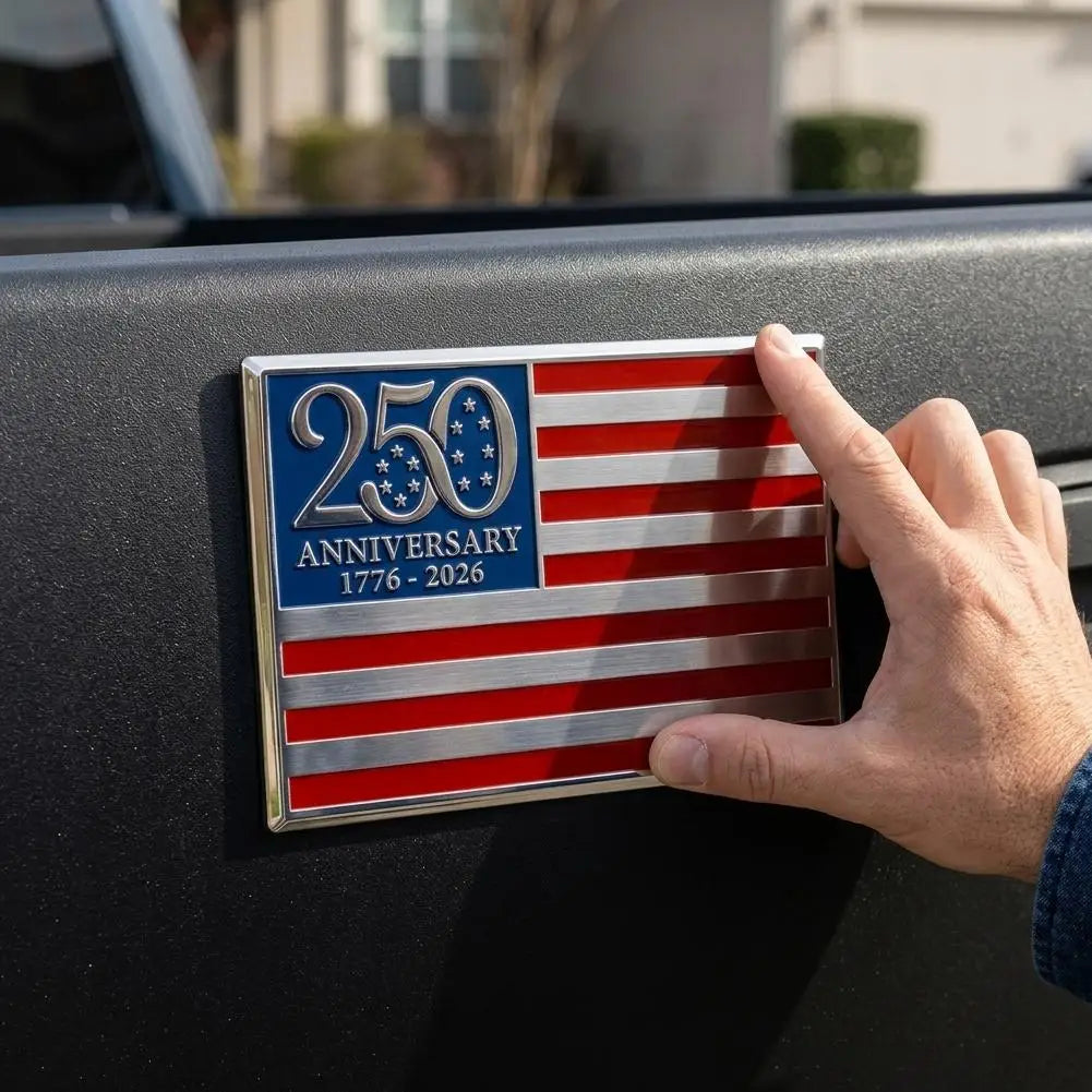 US 250 Metal Flag Car Decal 1776-2026 Patriotic Metal Emblem Badge for Pickup Trucks SUV Rv Cars Auto Vehicle Garage Decor Gift Peaceful Pleasures Health and Wellness
