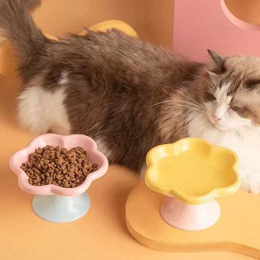 Elevated Ceramic Cat Bowl | Non-Slip Anti-Tip Raised Feeder Elevated Cat Feeder Bowl Peaceful Pleasures Health and Wellness