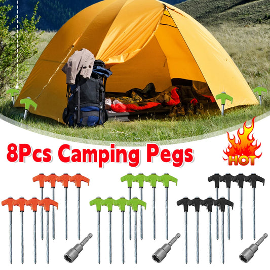 Screw Tent Stakes 8/16Pcs M8 Carbon Steel Spiral Pegs with Hex Socket Luminous Glow Head for Outdoor Camping Hard Ground Anchors Peaceful Pleasures Health and Wellness