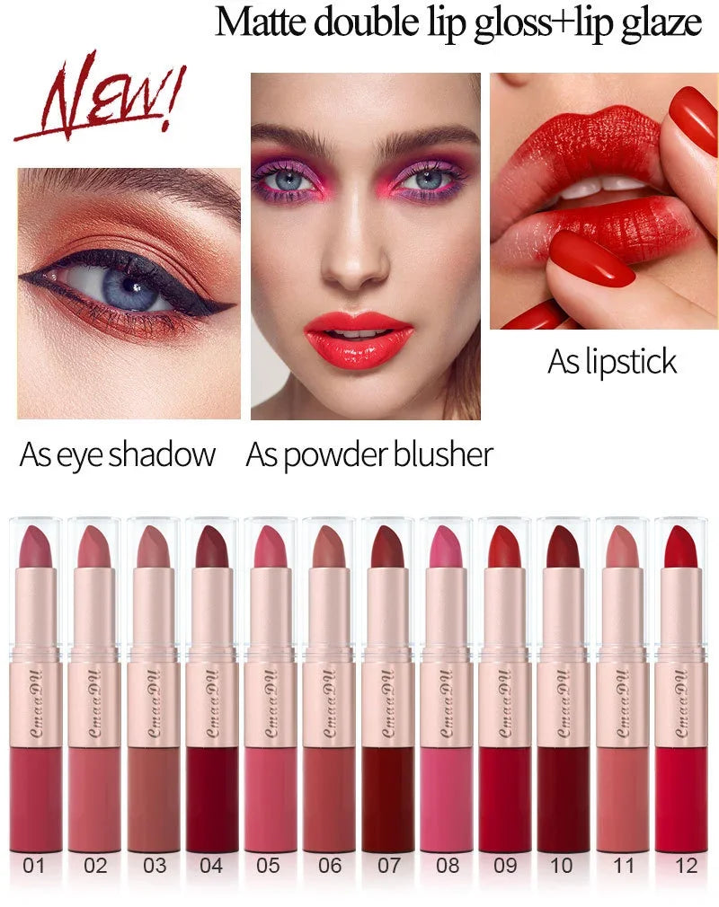 2-in-1 Matte Lipstick & Lip Liner Pen | 24H Waterproof, 12 Colors