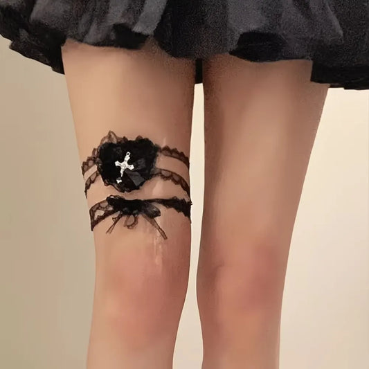 UYEE Beltgothic Lace Heart Thigh Garter Waist Sash Cross Charm Leg Peaceful Pleasures Health and Wellness