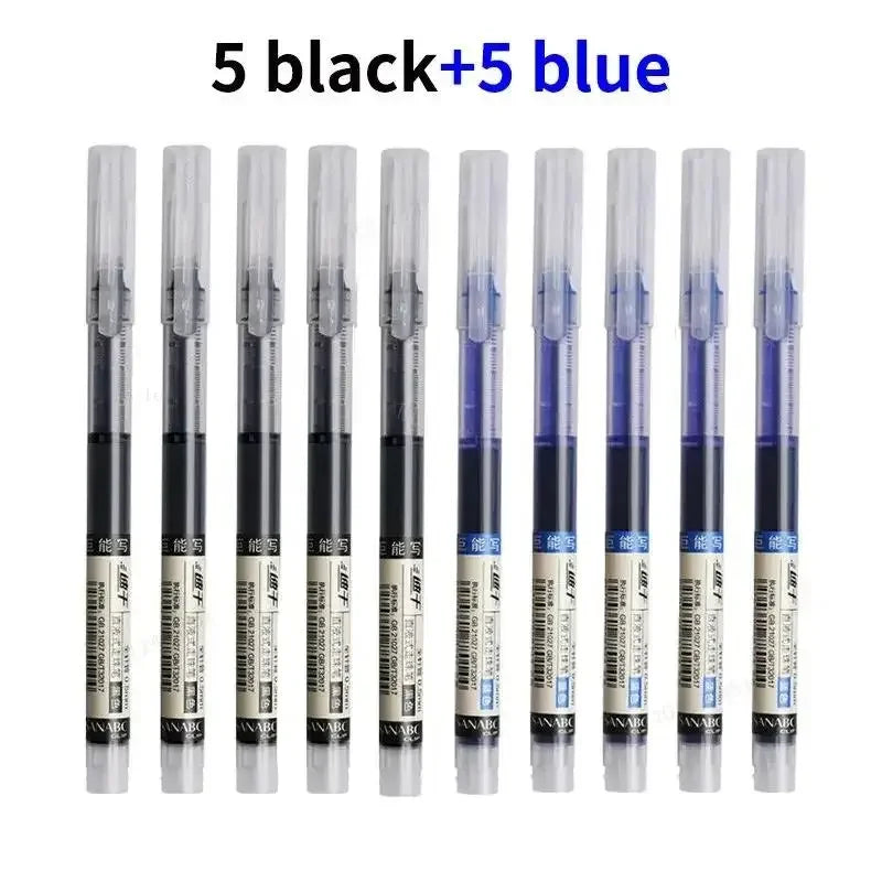 3-24Pcs Straight Liquid Gel Pen Quick-drying, Large-capacity 0.5mm Black Blue Ink for Writing School Office Stationery Supplies Peaceful Pleasures Health and Wellness 5 black 5 blue