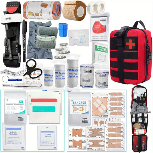 363pcs Survival Kits Camping Equipment Supplies Emergency, Portable Self-defense Gift For Camping, Outdoor First Aid Kit Mini Peaceful Pleasures Health and Wellness 363pcs Red
