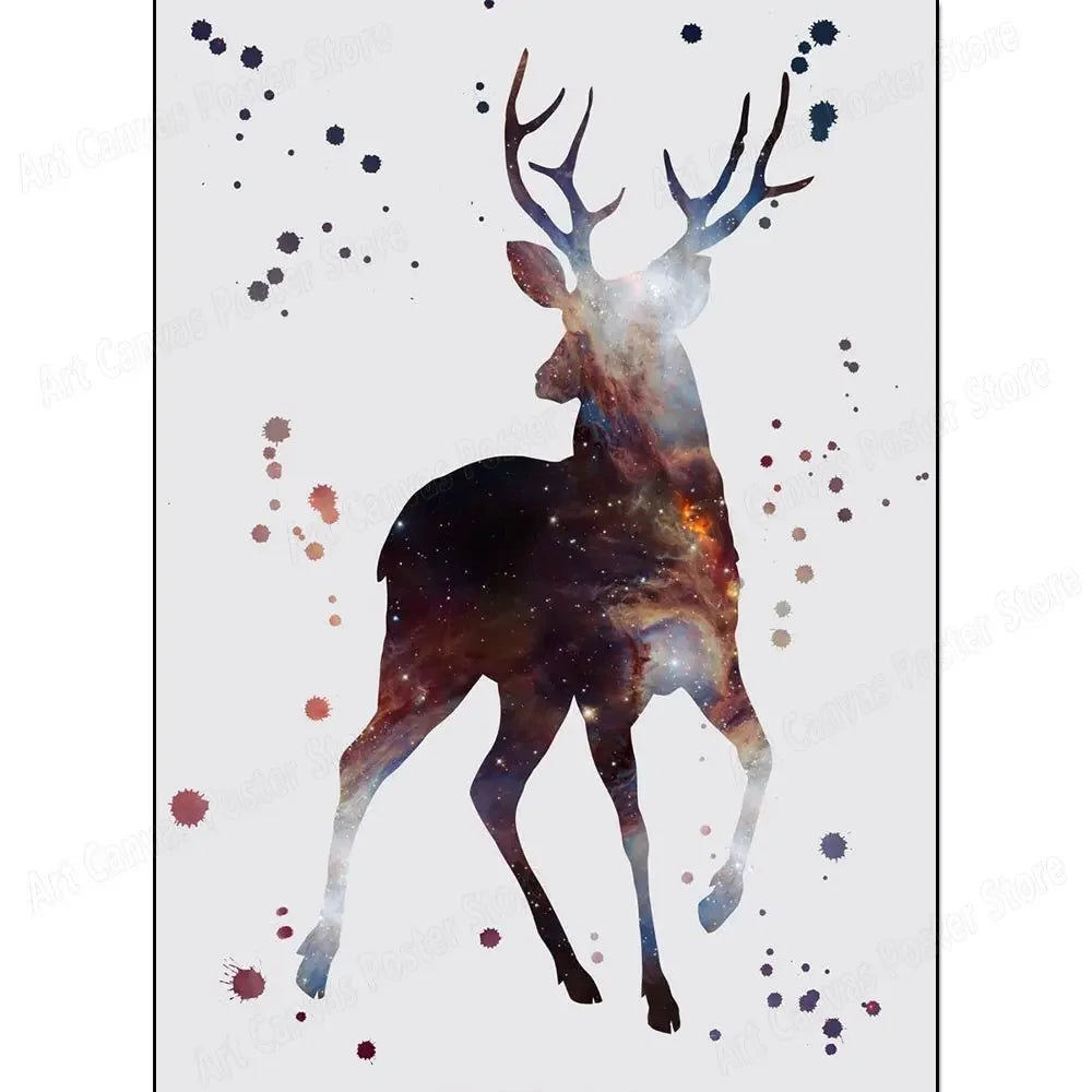 Abstract Animal Canvas Wall Art Print – Bird Elk Mermaid Butterfly