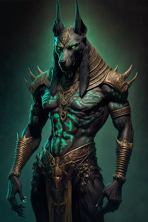 Ancient Egyptian Fantasy Mythology The God Anubis Golden Portrait Posters Print Canvas Painting Wall Art Picture Room Home Decor Peaceful Pleasures Health and Wellness