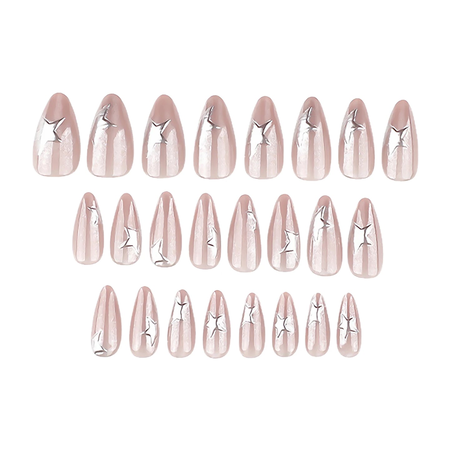24pcs Y2K 3D Silver Star Press On Nails | Cat Eye Almond Glitter