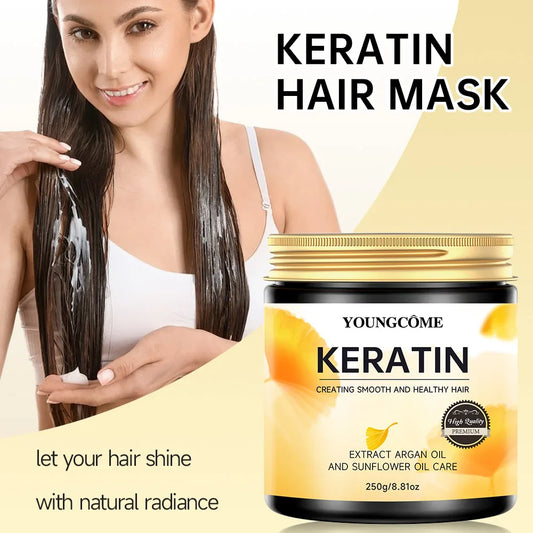 Keratin Hair Mask with Argan Oil – Sulfate-Free, 250g | YOUNGCOME Keratin Hair Mask Oasis Select